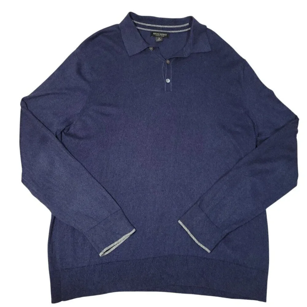 Banana Republic Sweater Mens Size XL‎ Silk Cotton Cashmere Blend Blue Pullover